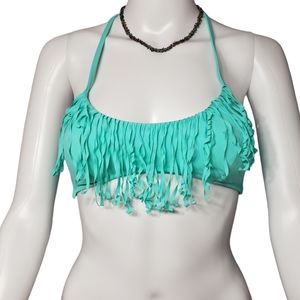 Victoria's Secret Fringe Halter Swim Suit Bikini Top with Frill Mint Grn Sz S/P